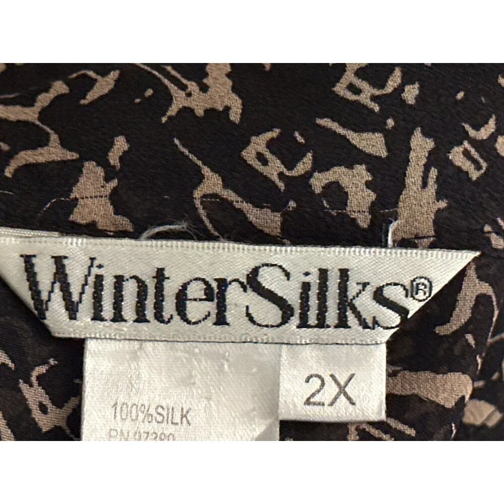 WinterSilks Size 2X Vintage Black Silk Top Sheer Abstract Print Euro Streetcore - Picture 7 of 9